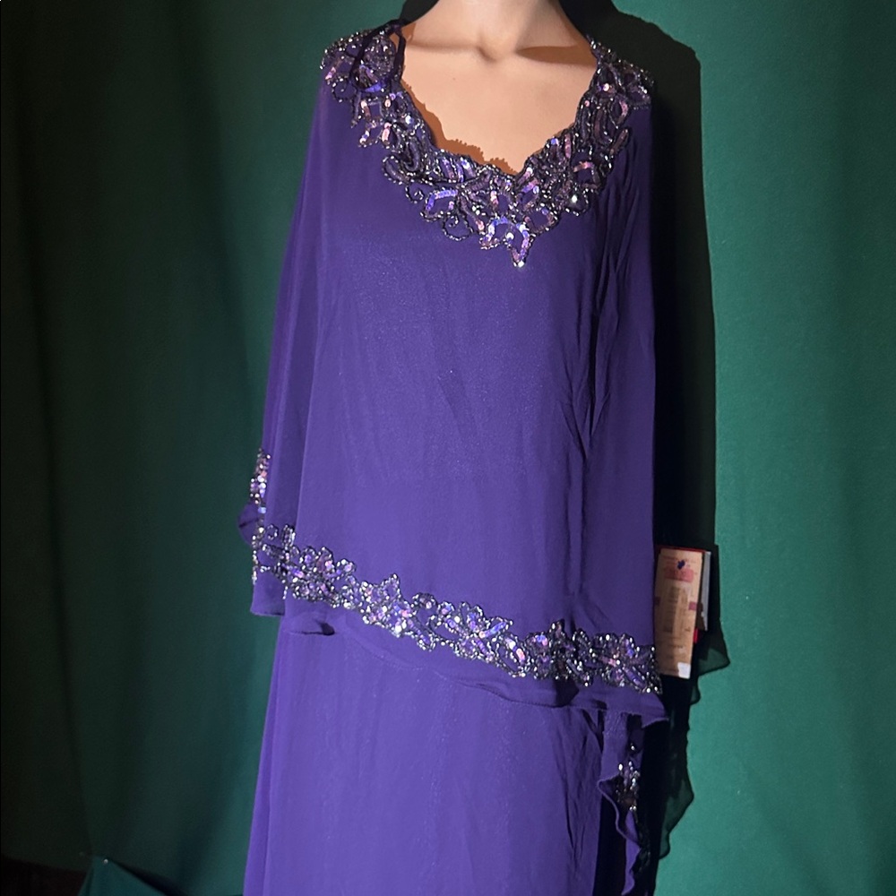 J Kara Deep Purple Asymmetrical Gown - Picture 2 of 4